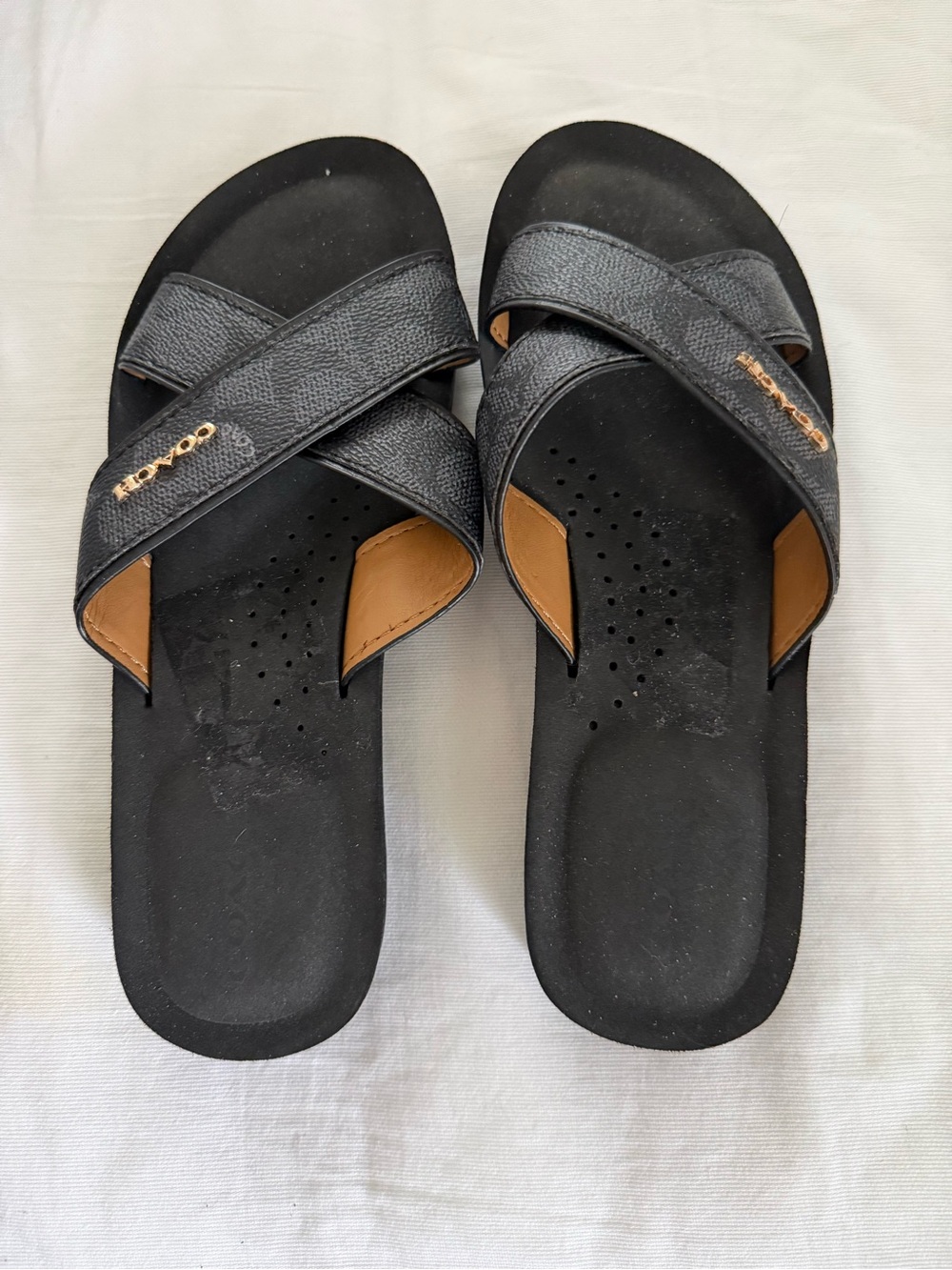 Coach Black Cross-Strap Slide Sandals